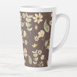 Caneca De Café Latte Brrown Fantasia Floral Retro 
