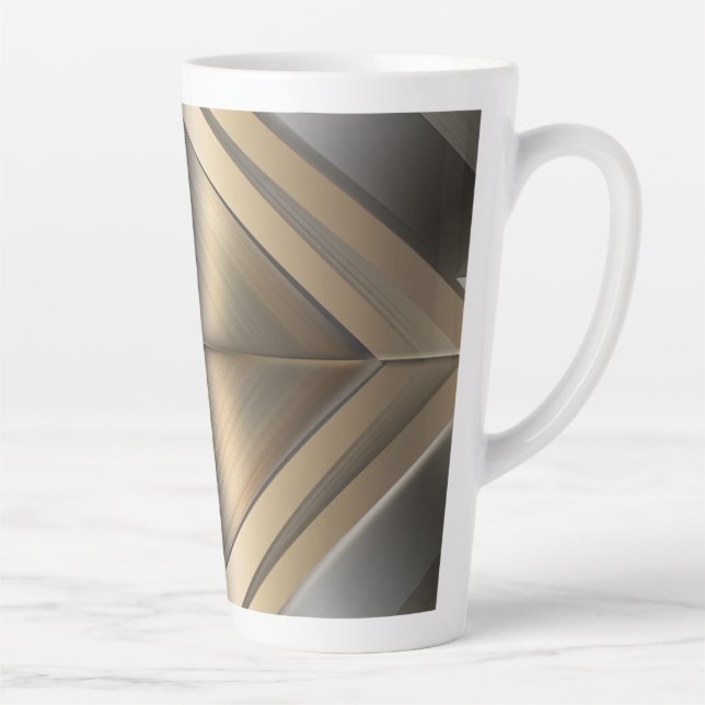 Caneca De Café Latte Brushed Metallic Geometric Diamond Pattern (Direita)