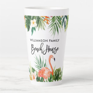 Caneca De Café Latte Brussel Script Tropical Coral Floral Beach House L