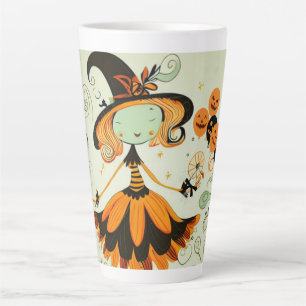 Caneca De Café Latte bruxa/abóbora/queda