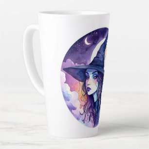 Caneca De Café Latte Bruxa com uma Coruja - Diversão de Fã de Halloween
