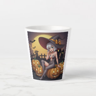 Caneca De Café Latte Bruxa do Halloween Olho Verde no Jack-O-Lantern