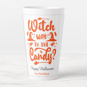 Caneca De Café Latte Bruxa Por Que Para O Doce Editável Cor Halloween 