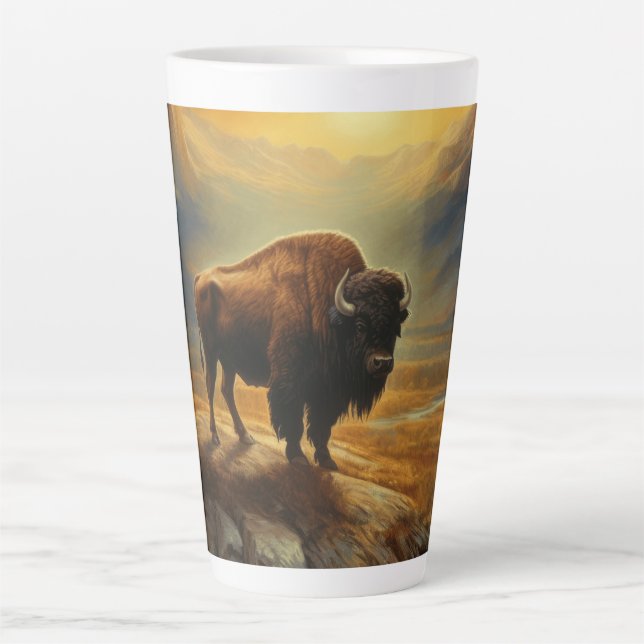 Caneca De Café Latte Buffalo Bison Sunset Silhouette (Frente)