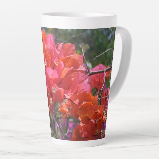 Caneca De Café Latte Buganvília Tropical Rosa Floral Ilha (Ângulo direito)