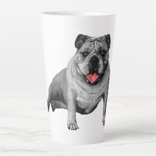 Caneca De Café Latte Bulldog com Acentos Vermelhos Divertidos
