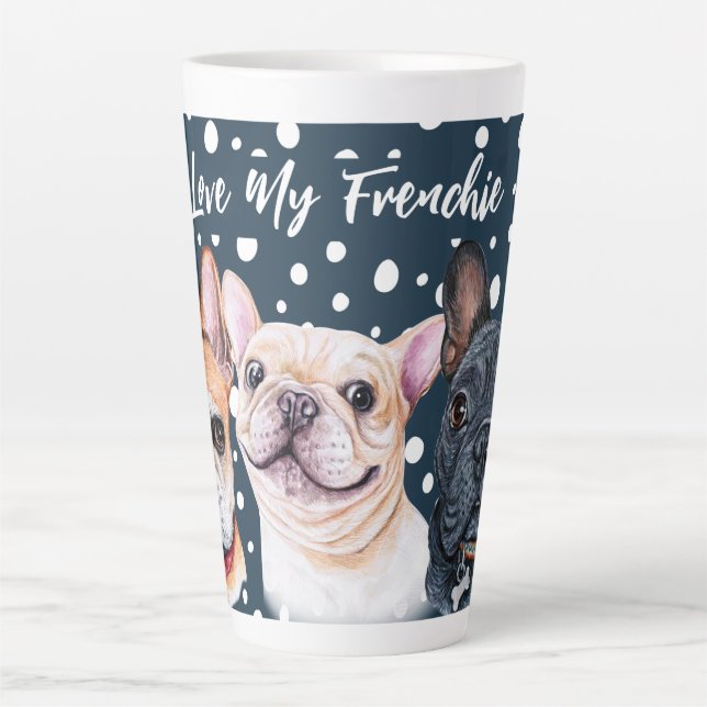 Caneca De Café Latte Bulldog Francês Watercolor Latte Mug (Frente)