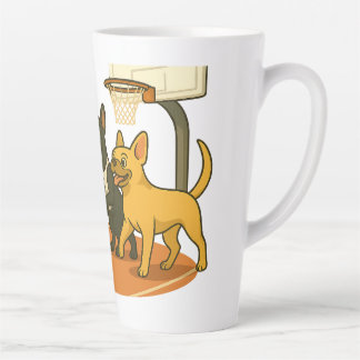 Caneca De Café Latte Bulldogs Franceses jogando basquete.