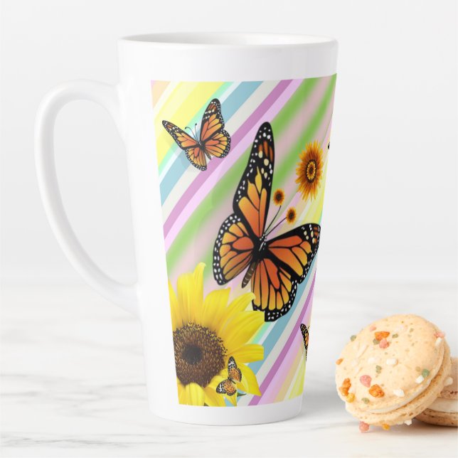 Caneca De Café Latte Bumblebee de borboleta de girassol Latte Mug (In Situ)