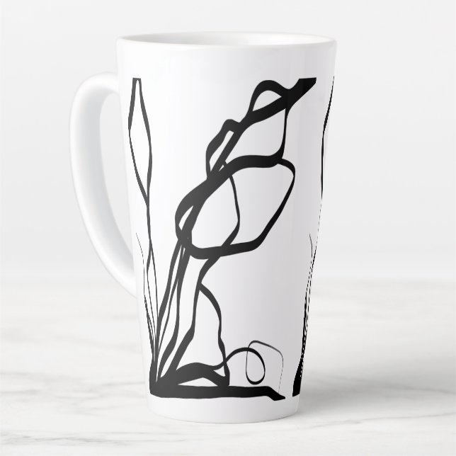 Caneca De Café Latte Buquê Blanc: Abstrato branco e preto (Ângulo esquerdo)