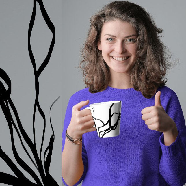 Caneca De Café Latte Buquê Blanc: Abstrato branco e preto (Criador carregado)