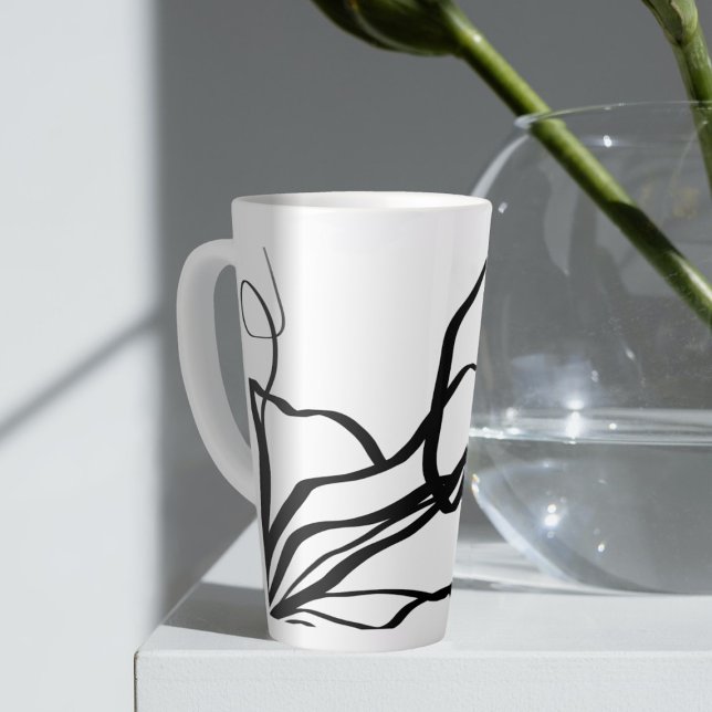 Caneca De Café Latte Buquê Blanc: Abstrato branco e preto (Criador carregado)