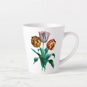 Caneca De Café Latte Buquê Colorido Vintage Watercolor Tulip Flowers