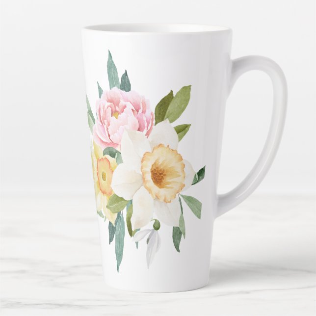 Caneca De Café Latte Buquê de Flores de Peônia (Direita)