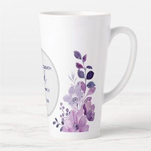 Caneca De Café Latte Buquê de flores roxas aquarela