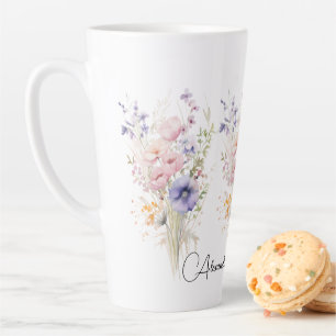 Caneca De Café Latte Buquê de flores silvestres Nome mulher pastel para