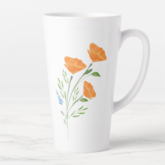 Caneca De Café Latte Buquê de Três Poppies de Aquarela (Direita)