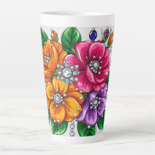 Caneca De Café Latte Buquê Floral Colorido