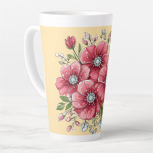 Caneca De Café Latte Buquê Floral Colorido