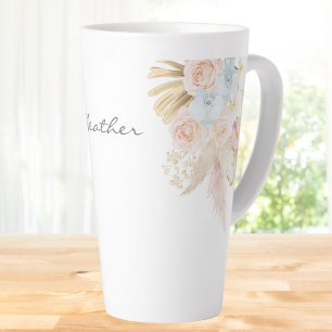 Caneca De Café Latte Buquê Floral Tropical Bonito Monogramado