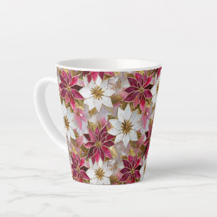 Caneca De Café Latte Burgundy Pink White Gold Poinsettias de Natal