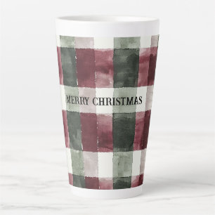 Caneca De Café Latte Burgundy Red Green Cream White Xadrezes Stripes