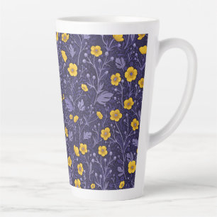 Caneca De Café Latte Buttercups, amarelo e violeta