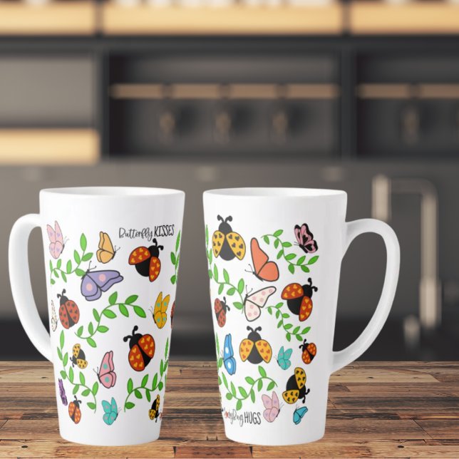Caneca De Café Latte Butterfly Kisses Ladybug Hugs Latte Mug (Criador carregado)