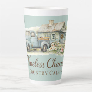 Caneca De Café Latte Cabana Camionete Azul Vintage Flor Silvestre Calma