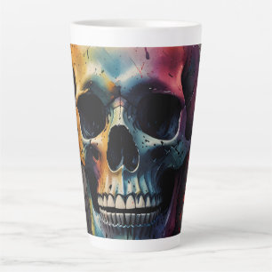 Caneca De Café Latte Cabeça colorida do crânio