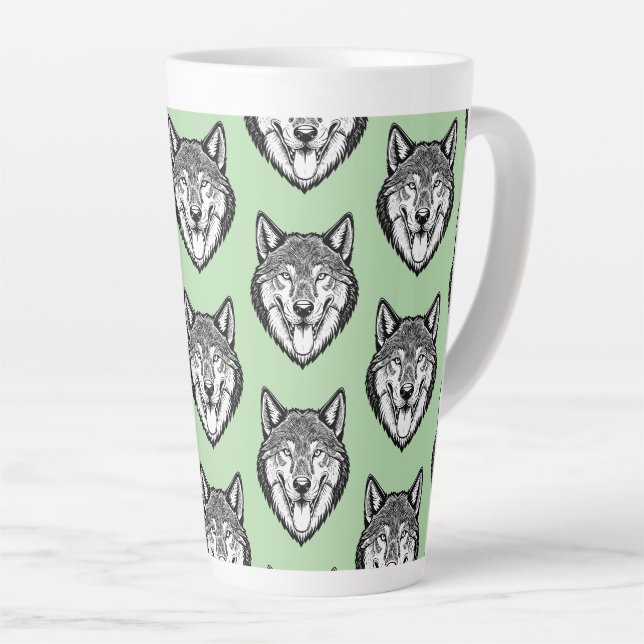 Caneca De Café Latte Cabeça de lobo de frente (Ângulo direito)