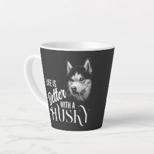 Caneca De Café Latte Cabeça De Retrato Irmão Husky Com T-Shir Azul