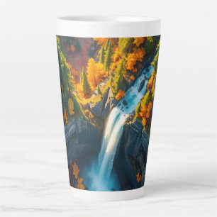 Caneca De Café Latte Cachoeira do Autumn Canyon – Floresta Vibrante de 