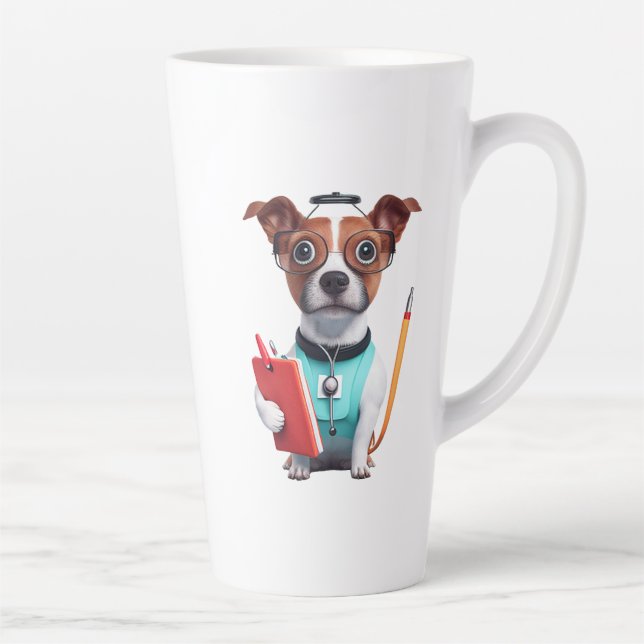 Caneca De Café Latte Cachorro A Trabalhar Como Enfermeira, Cachorro A V (Direita)
