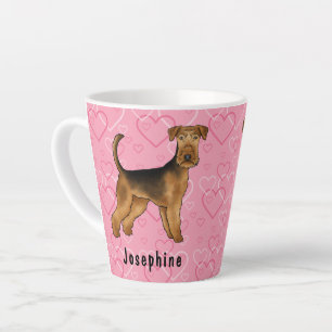 Caneca De Café Latte Cachorro Airedale Terrier Com Corações Rosas E Nom