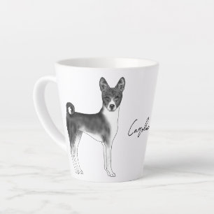 Caneca De Café Latte Cachorro Basenji Fofo Preto e Branco & Nome Person