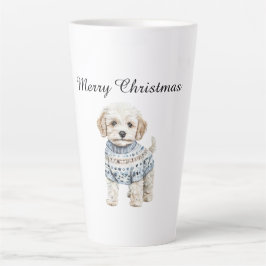 Caneca De Café Latte Cachorro Branco no Natal do Sweet Azul