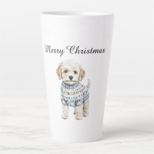 Caneca De Café Latte Cachorro Branco no Natal do Sweet Azul