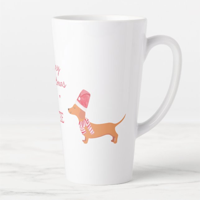 Caneca De Café Latte Cachorro Dachshund Natal (Direita)