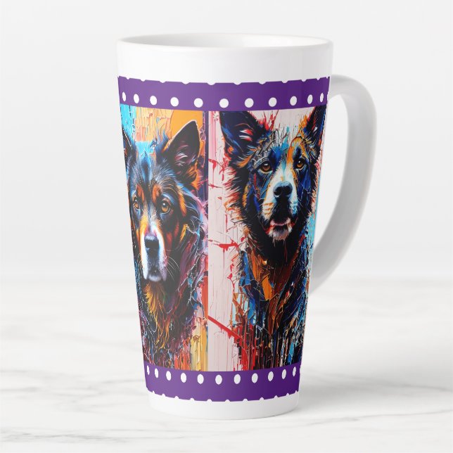 Caneca De Café Latte Cachorro de cores abstratas respingadas (Ângulo direito)