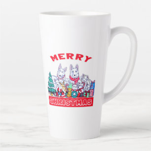 Caneca De Café Latte Cachorro Feliz Natal Feriado Branco Feriado GSD Di