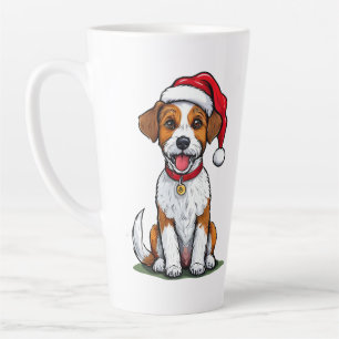 Caneca De Café Latte Cachorro Fofo com Chapéu de Papai Noel Sentado e S