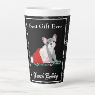 Caneca De Café Latte Cachorro francês pupido em chapéu de Papai noel la