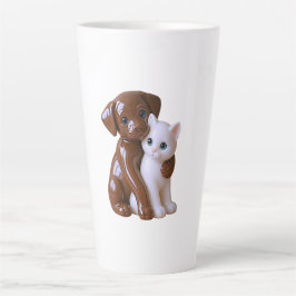 Caneca De Café Latte Cachorro & Gato Kawaii 