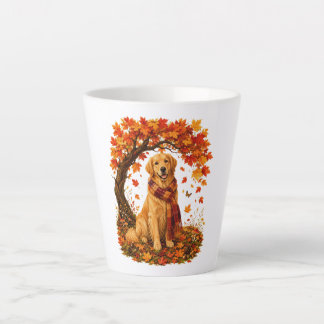 Caneca De Café Latte Cachorro Golden Retriever Aconchegante Outono Dia