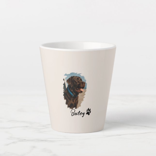 Caneca De Café Latte Cachorro Labrador de Chocolate Bonito - Bailey | P (Frente)