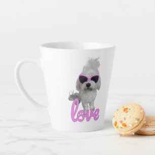 Caneca De Café Latte Cachorro Maltês na moda com Óculos de Sol Rosa