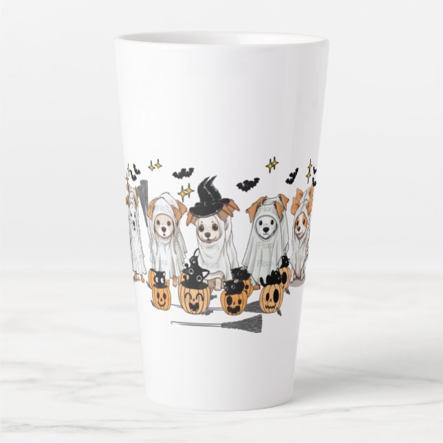 Caneca De Café Latte Cachorro Preto Ghost Gata Pumpkin HalloweenLatte M (Frente)