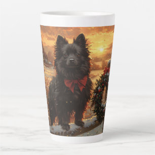 Caneca De Café Latte Cachorro Schipperke Pôr do Sol Rústico de Inverno