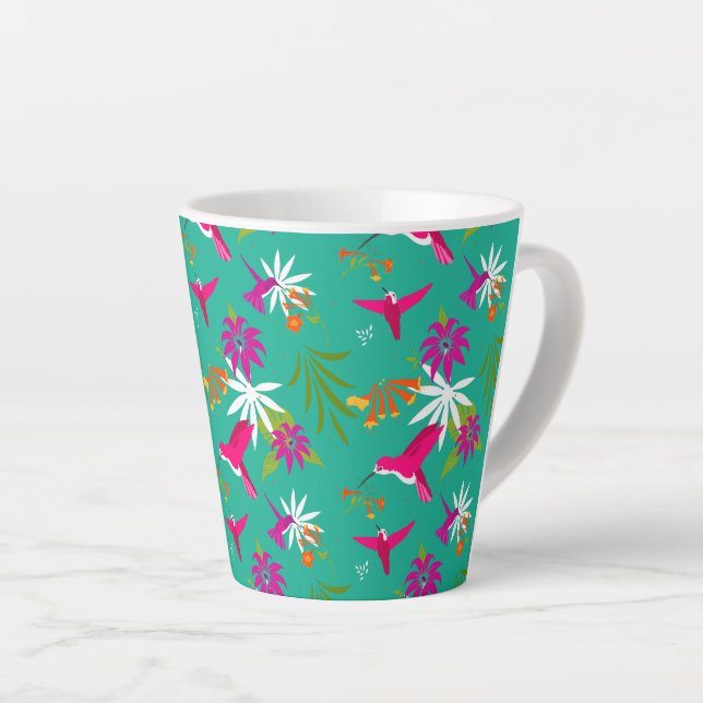 Caneca De Café Latte Cachorros Rosa Púrpura Verde Azul Tropical (Ângulo direito)